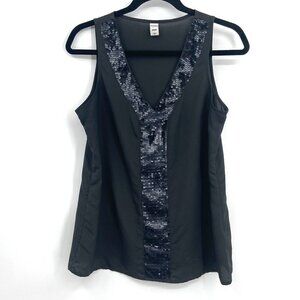 OLD NAVY Dark Gray Sequin Sheer Sleeveless V-Neck Tank Top Size Medium